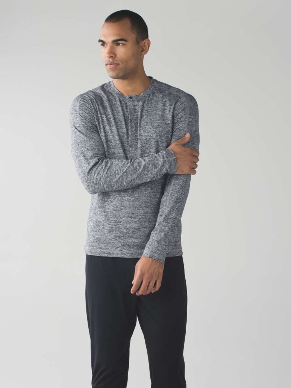 Lululemon Surge Long Sleeve Henley Space Dyed Gray Slate Activewear Size Large